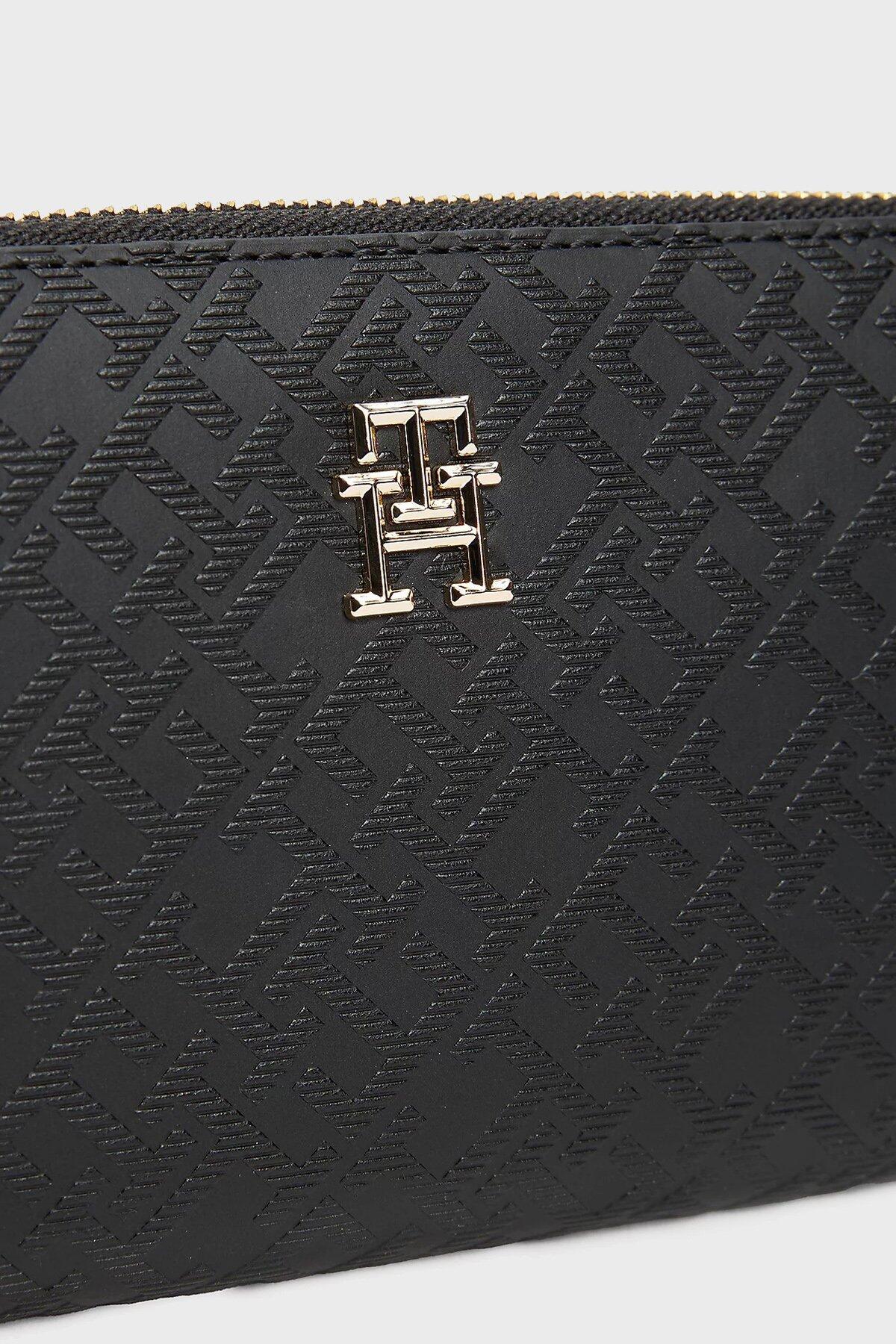 Tommy Hilfiger TH DISTINCT LRG ZA M Kadın Siyah Cüzdan