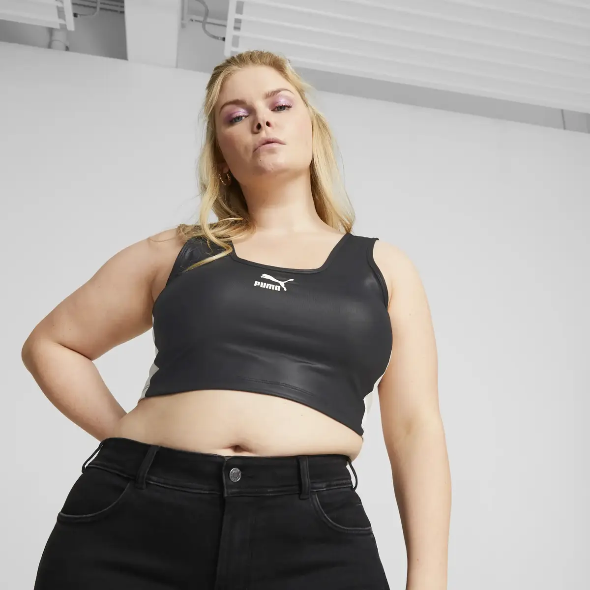 Puma T7 Shiny Cropped Top Siyah Kadın T-shirt