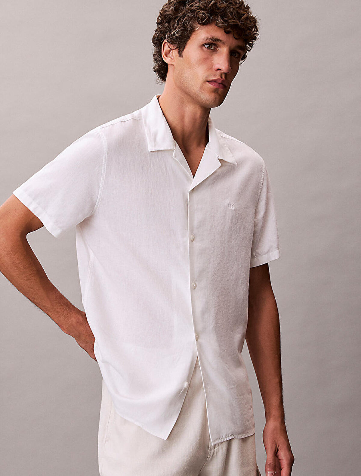 Calvin Klein SS CAMP COLLAR SOLID, YAA, S Beyaz Erkek Gömlek