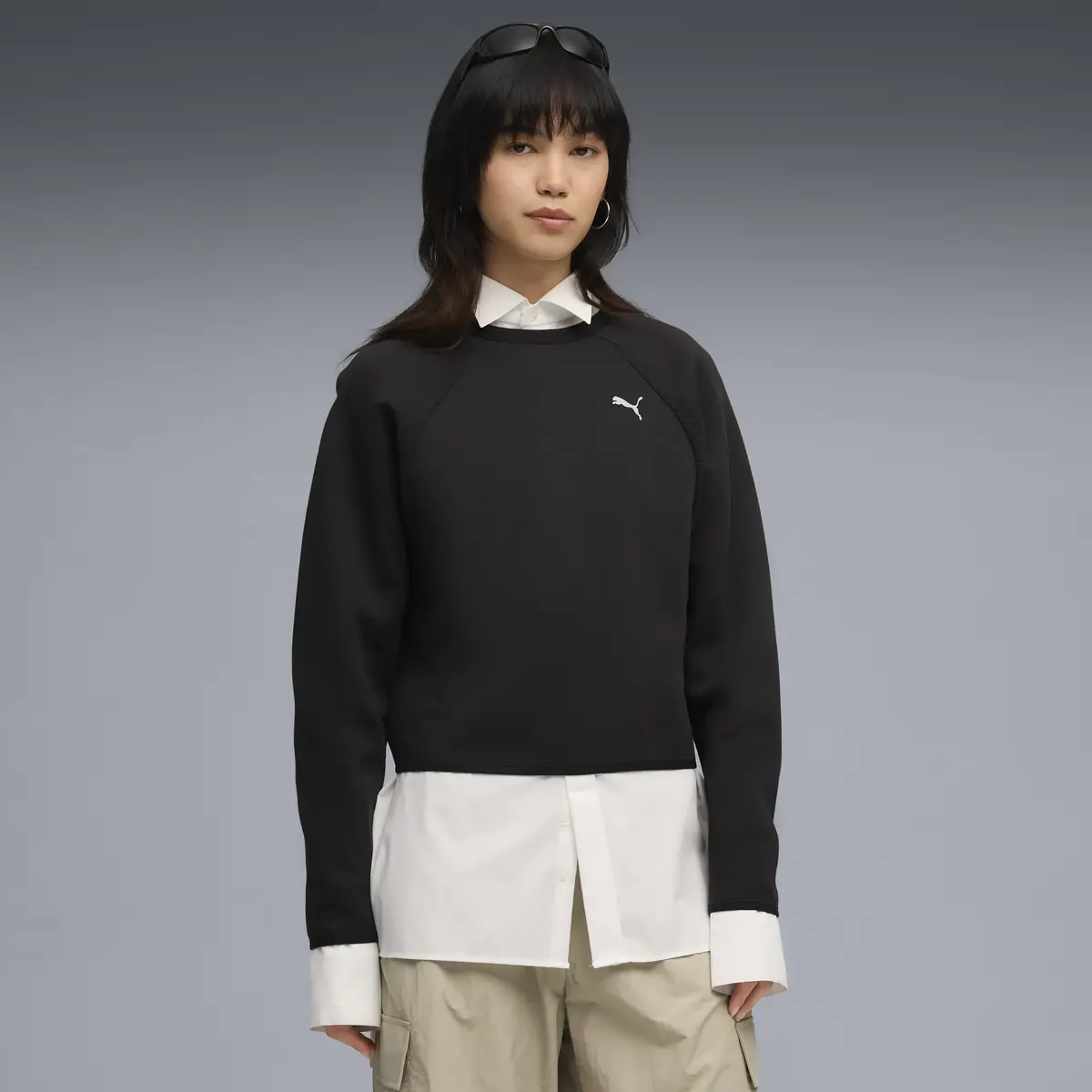 Puma EVOSTRIPE Comfort Short Crew Siyah Kadın Sweatshirt