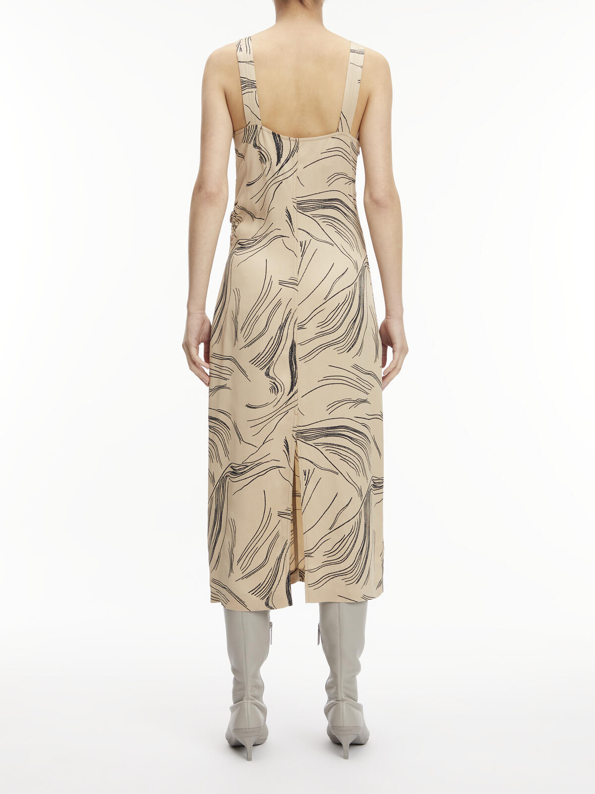Calvin Klein SURFACE PRINT SLIP D Kadın Bej Elbise