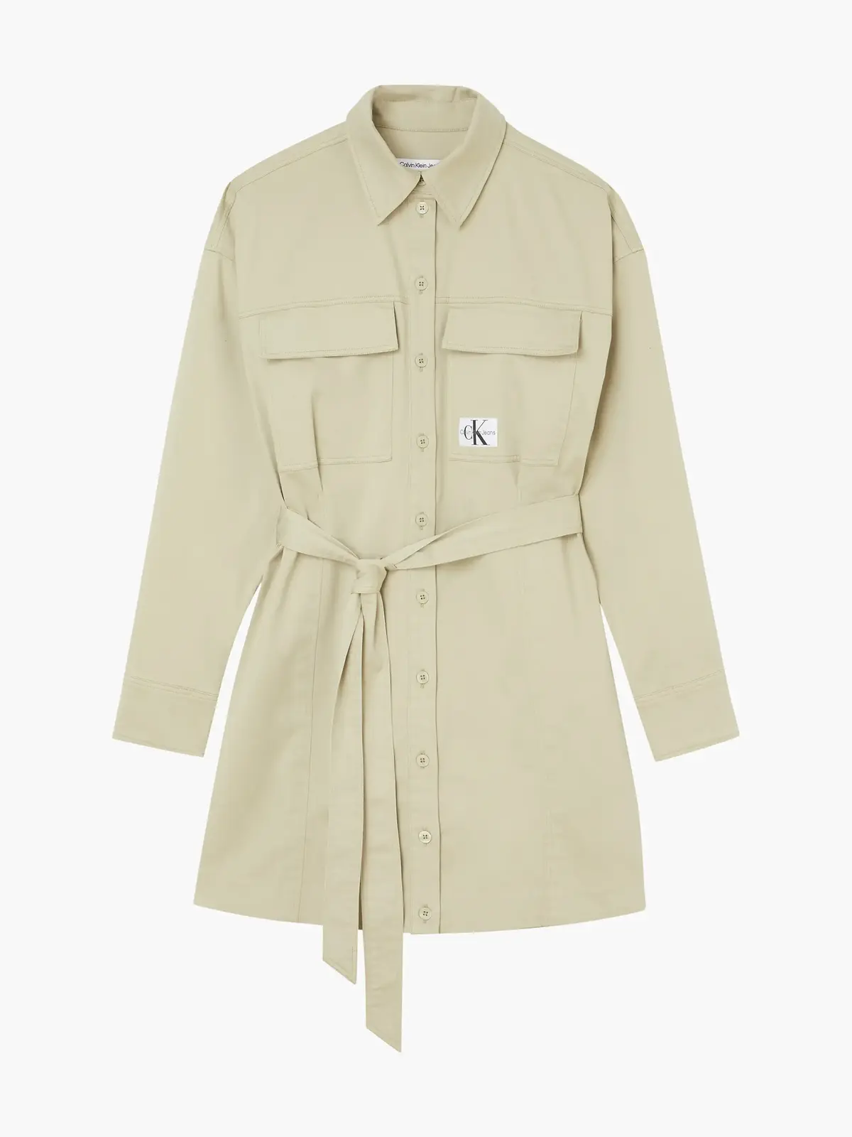 Calvin Klein BADGE BELTED SHIRT D Kadın Krem Elbise