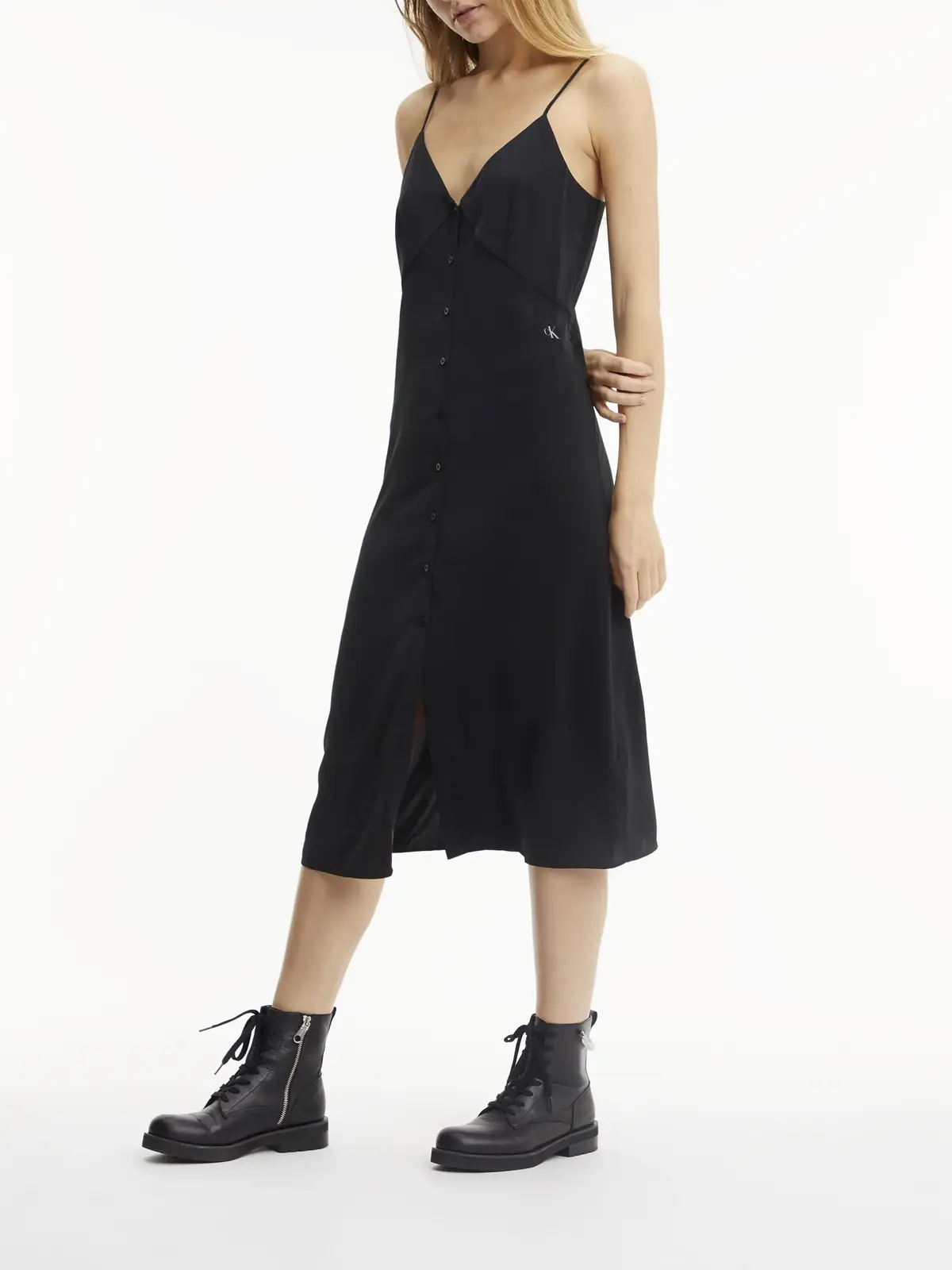 Calvin Klein BUTTON THROUGH SLIP Kadın Siyah Elbise
