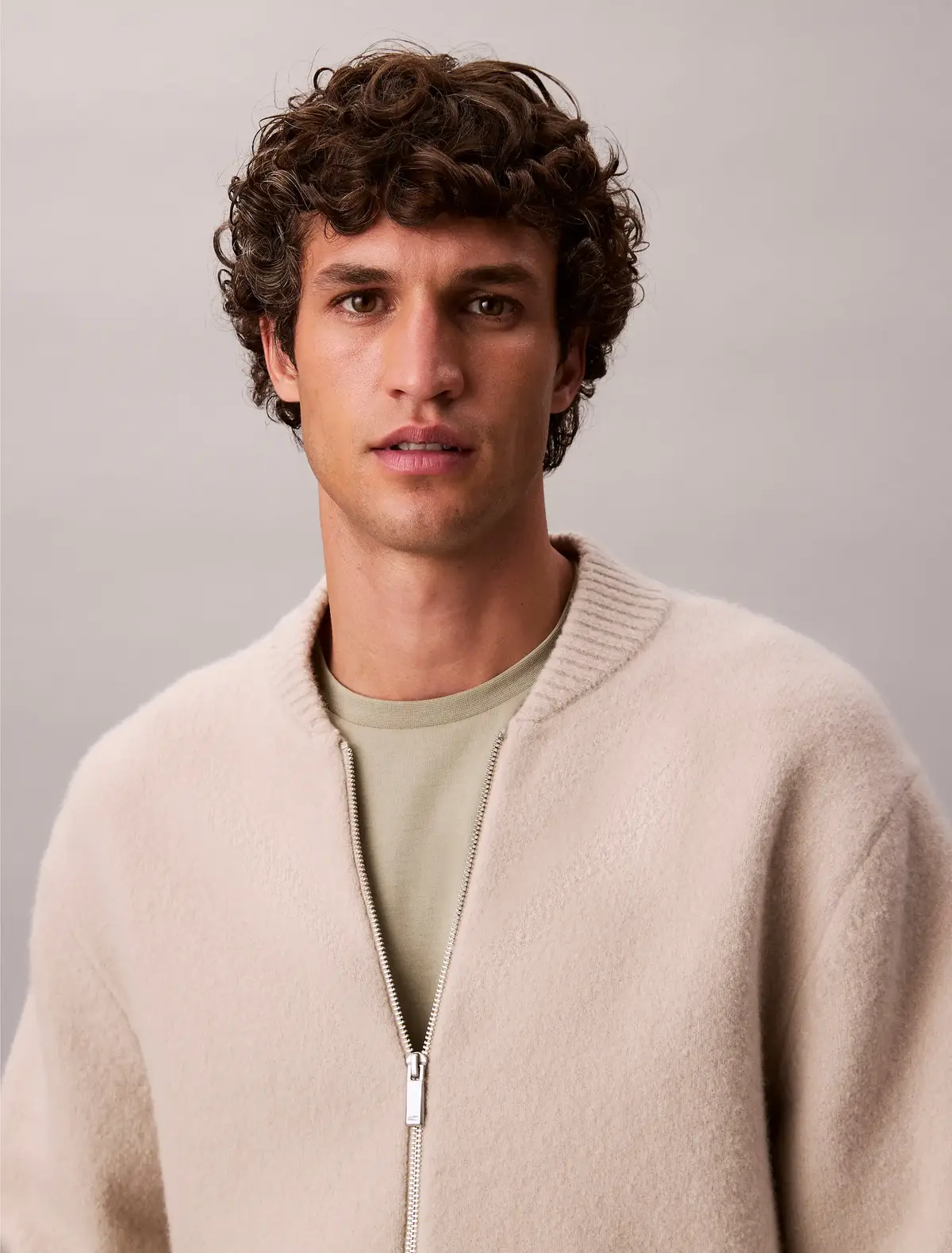 Calvin Klein LS BOMBER CASHMERE Bej Erkek Kaşmir Karışımlı Fermuarlı Ceket