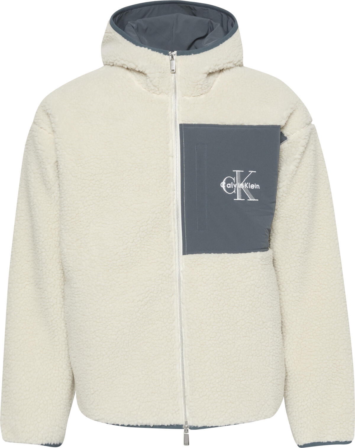 Calvin Klein SHERPA FUNNEL NECK FULL ZIP HOOD Beyaz Erkek Sweatshirt