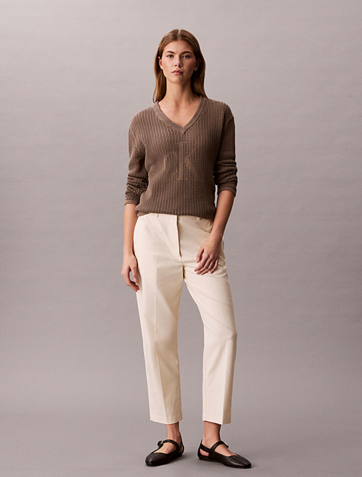 Calvin Klein STRAIGHT LEG STRETCH, F7J, 4 Kadın Krem Chino Pantolon