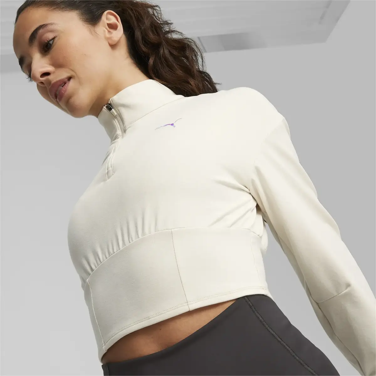 Puma FASHION 1/2 ZIP - CLOUDSPUN Bej Kadın Crop Sweatshirt