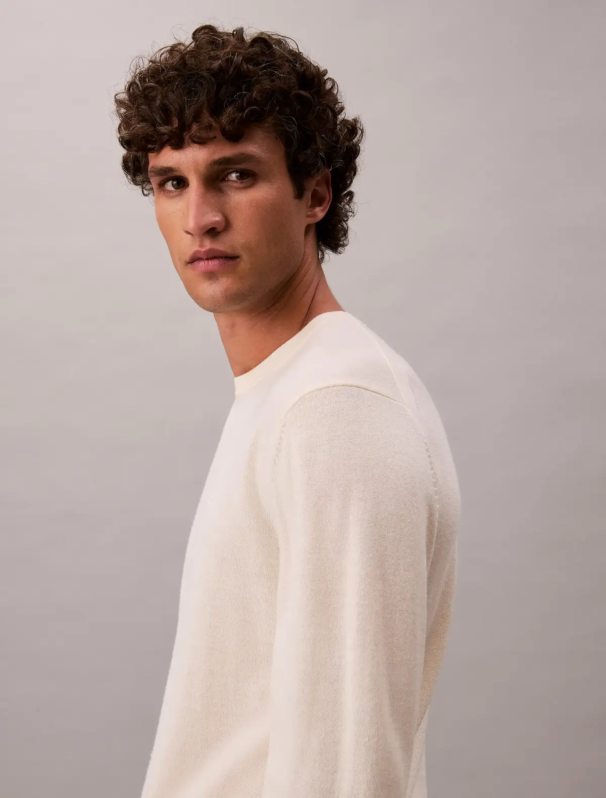Calvin Klein LS 100% MERINO CREW, YAC Erkek Beyaz Kazak