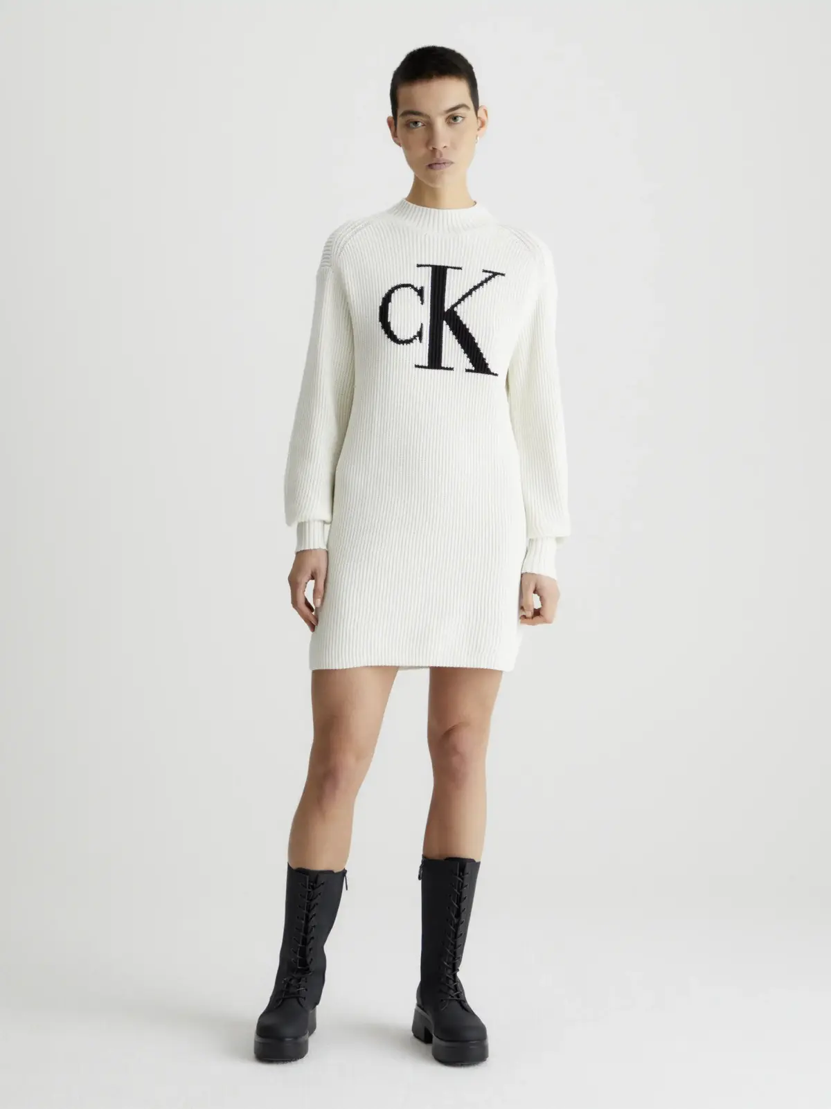 Calvin Klein CK INTARSIA LOOSE SW Kadın Krem Elbise