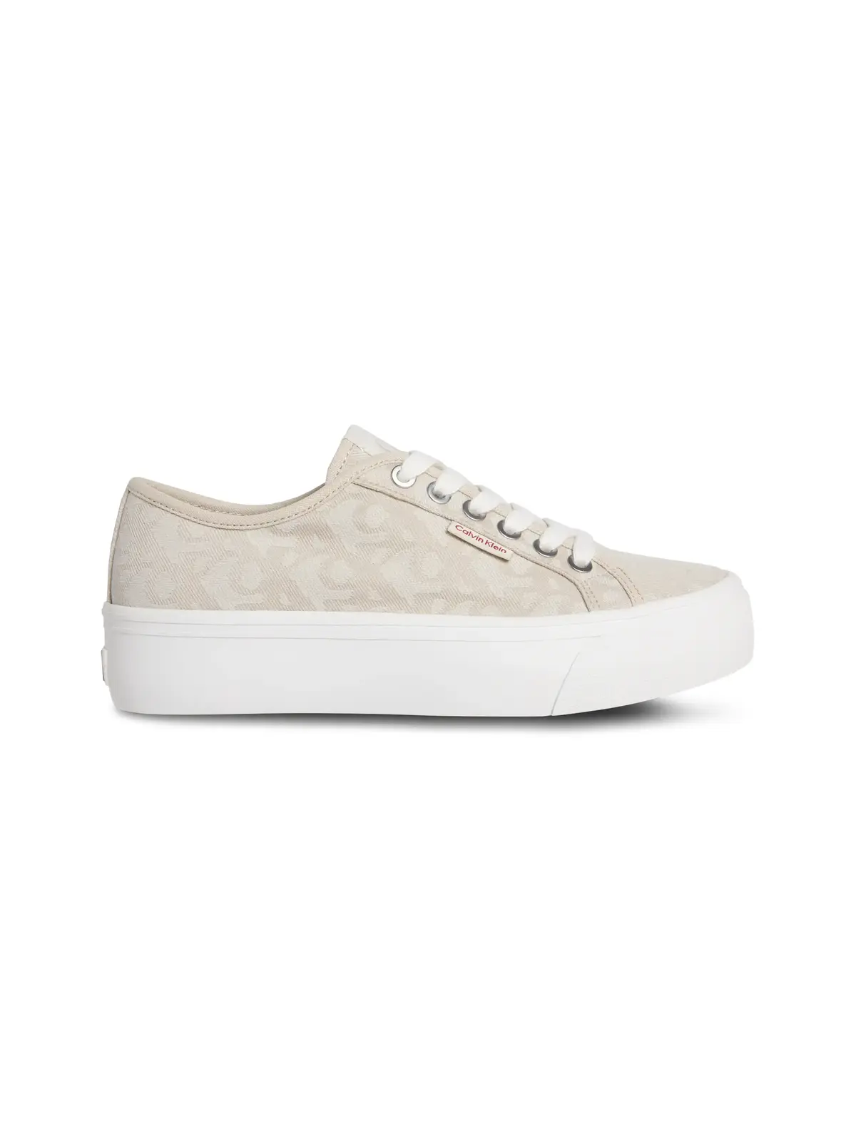 Calvin Klein VULC FLATF JACQUARD, 0GA Bej Tamamı Logolu Kadın Sneaker