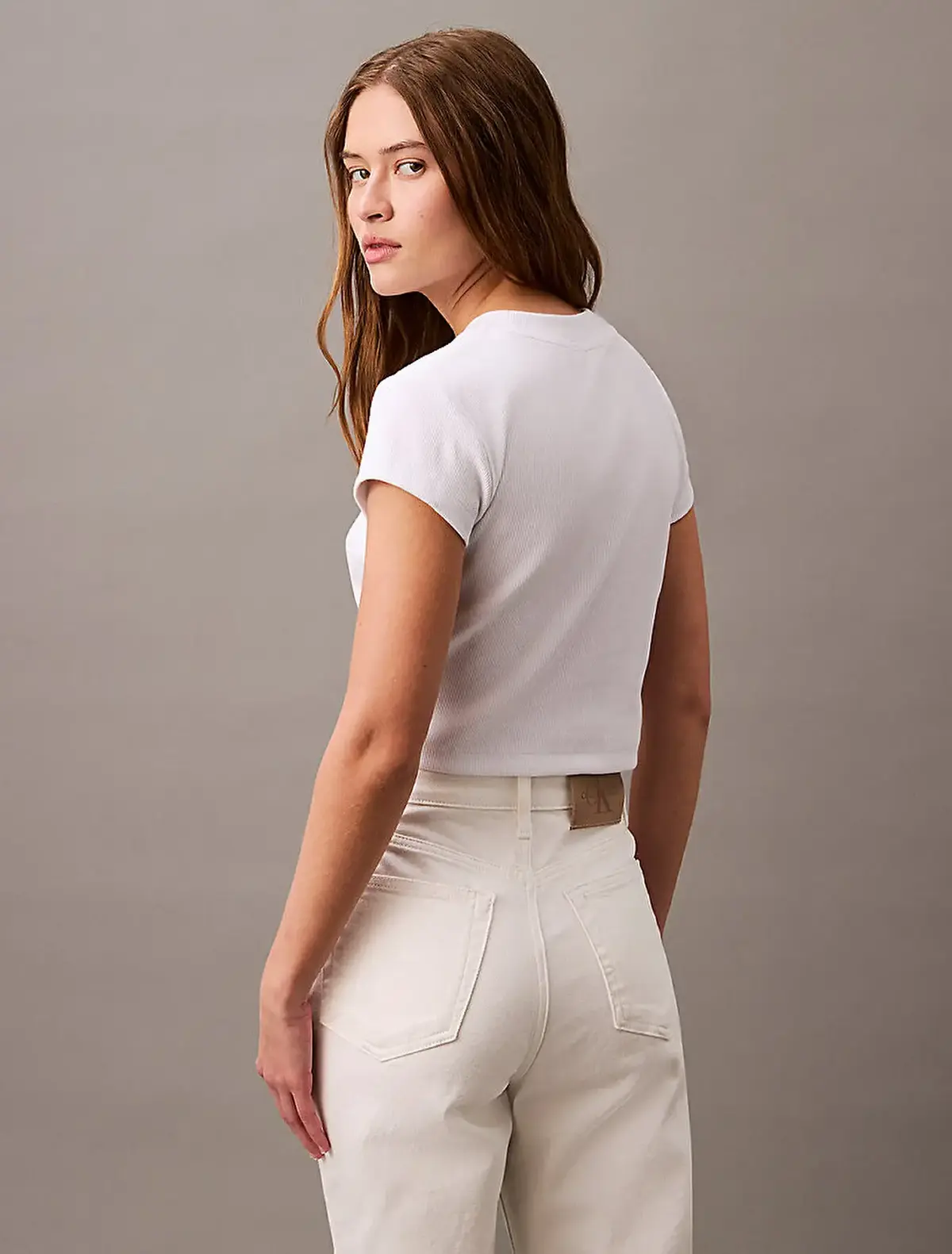 Calvin Klein MONOGRAM BABY TEE Beyaz Kadın Tişört