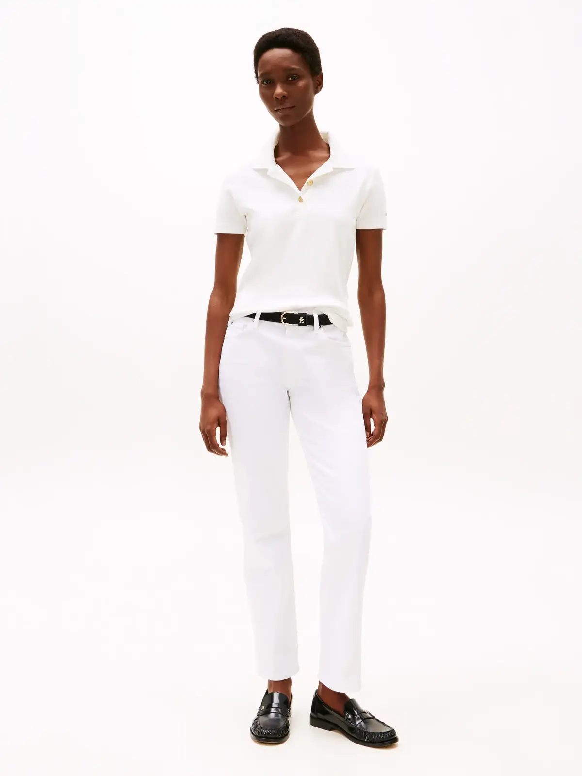 Tommy Hilfiger SLIM GOLD BUTTON POL, YBL Beyaz Kadın T-Shirt & Polo