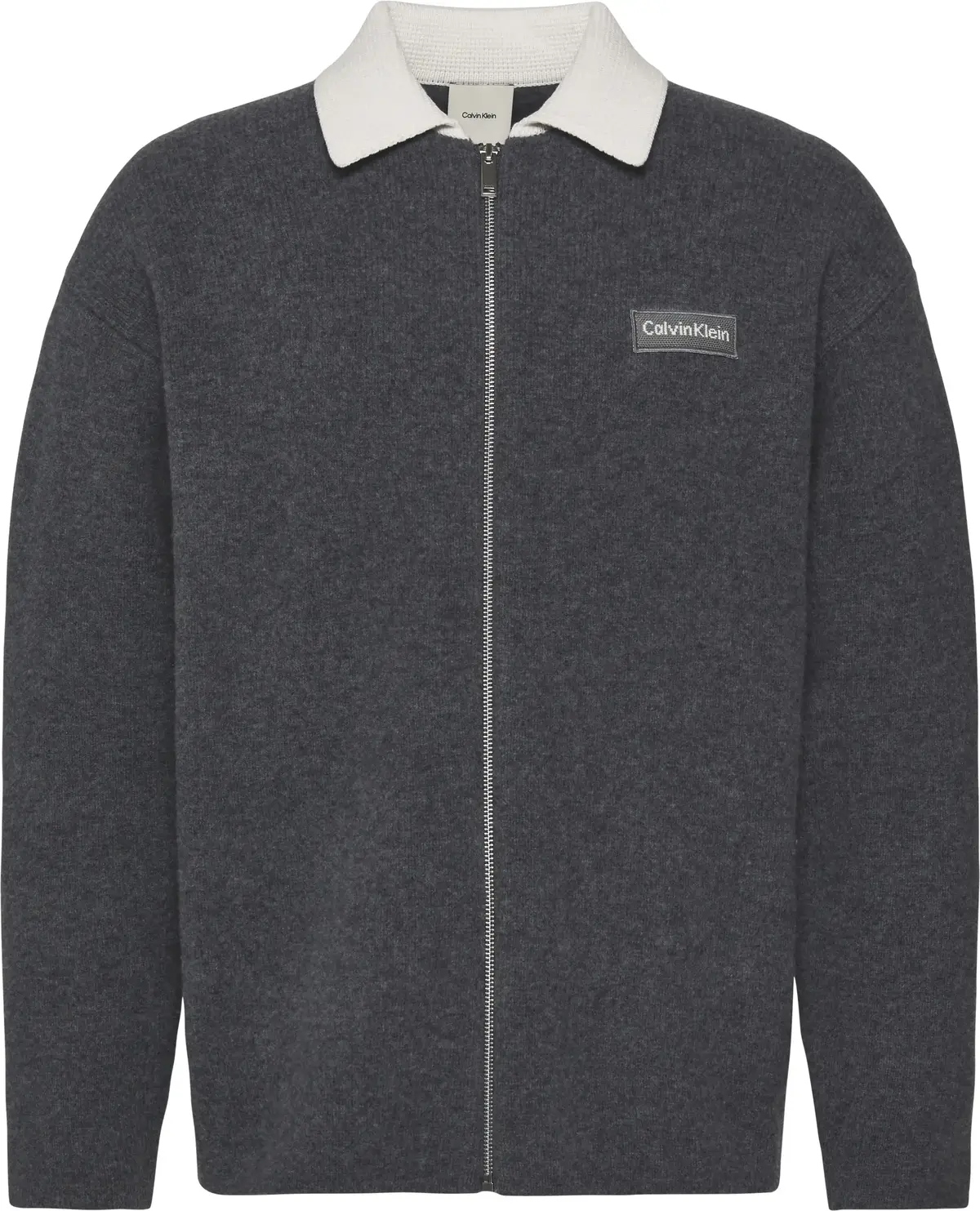 Calvin Klein LS BOILED 100% MERINO CONTRAST C Erkek Gri Fermuarlı Ceket