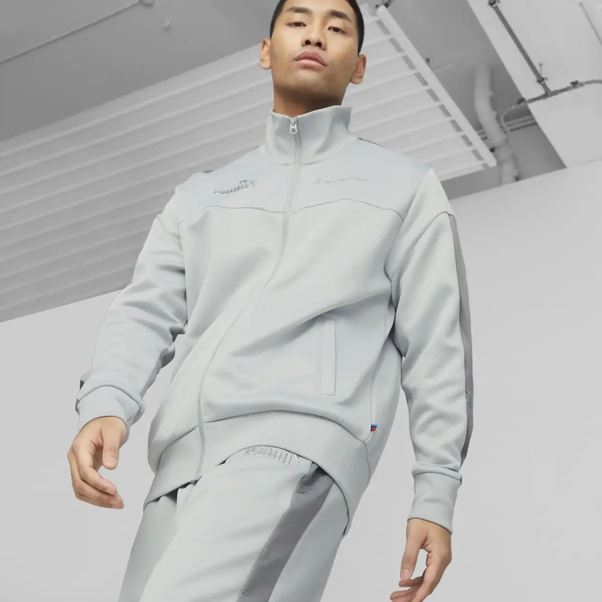 Puma BMW MMS Monochrome Jacket Flat Erkek Gri Fermuarlı Sweatshirt
