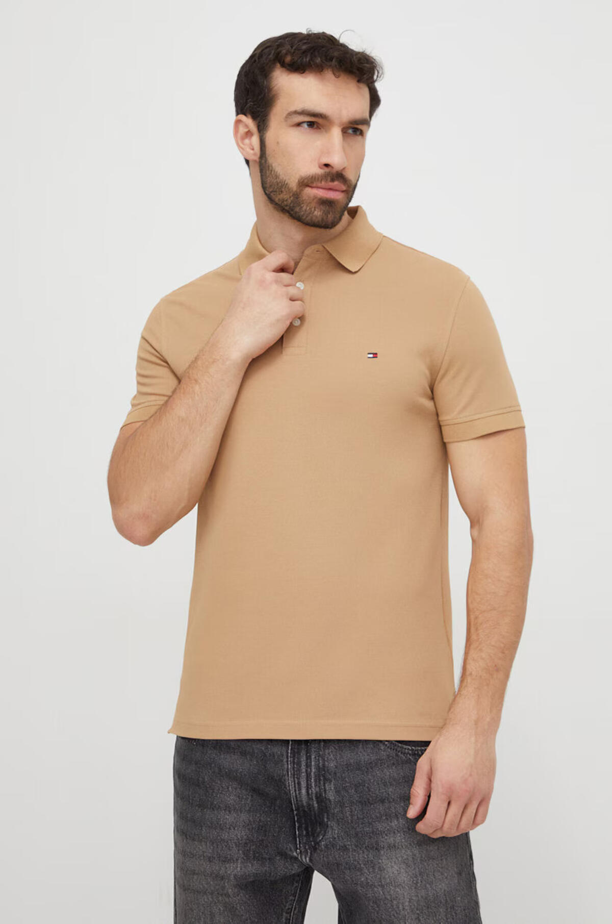 Tommy Hilfiger 1985 SLIM POLO, RBL Krem Erkek T-Shirt