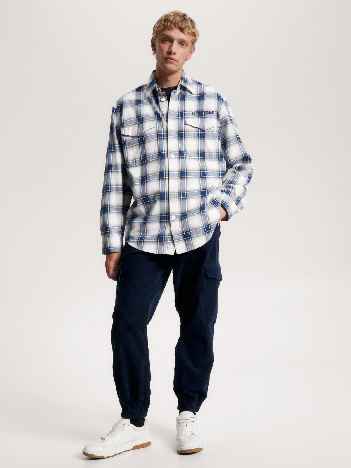 Tommy Hilfiger SHADOW CHECK OVERSHI Erkek Mavi Gömlek