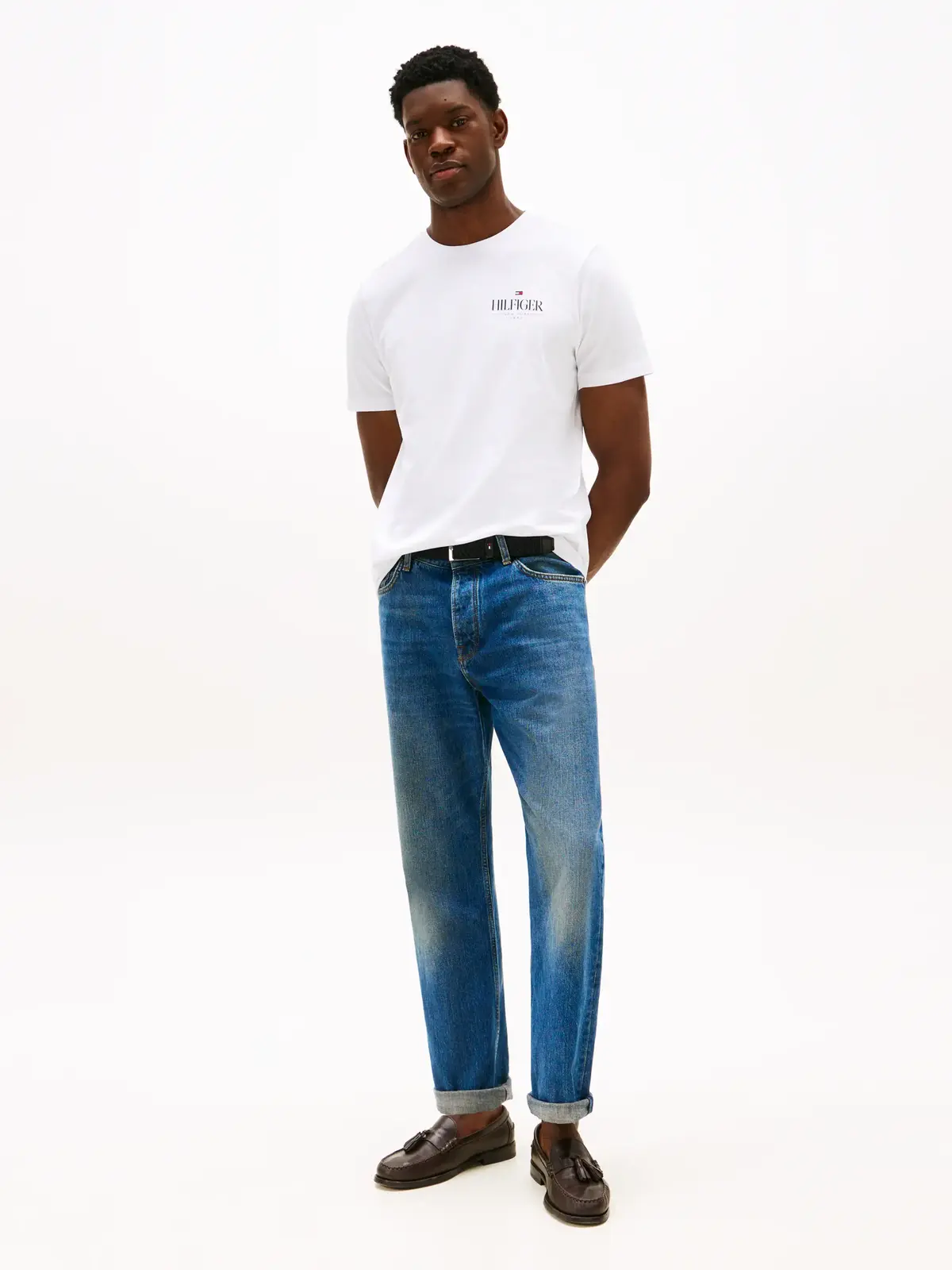 Tommy Hilfiger HILFIGER STACK TEE, YBR Beyaz Erkek T-Shirt
