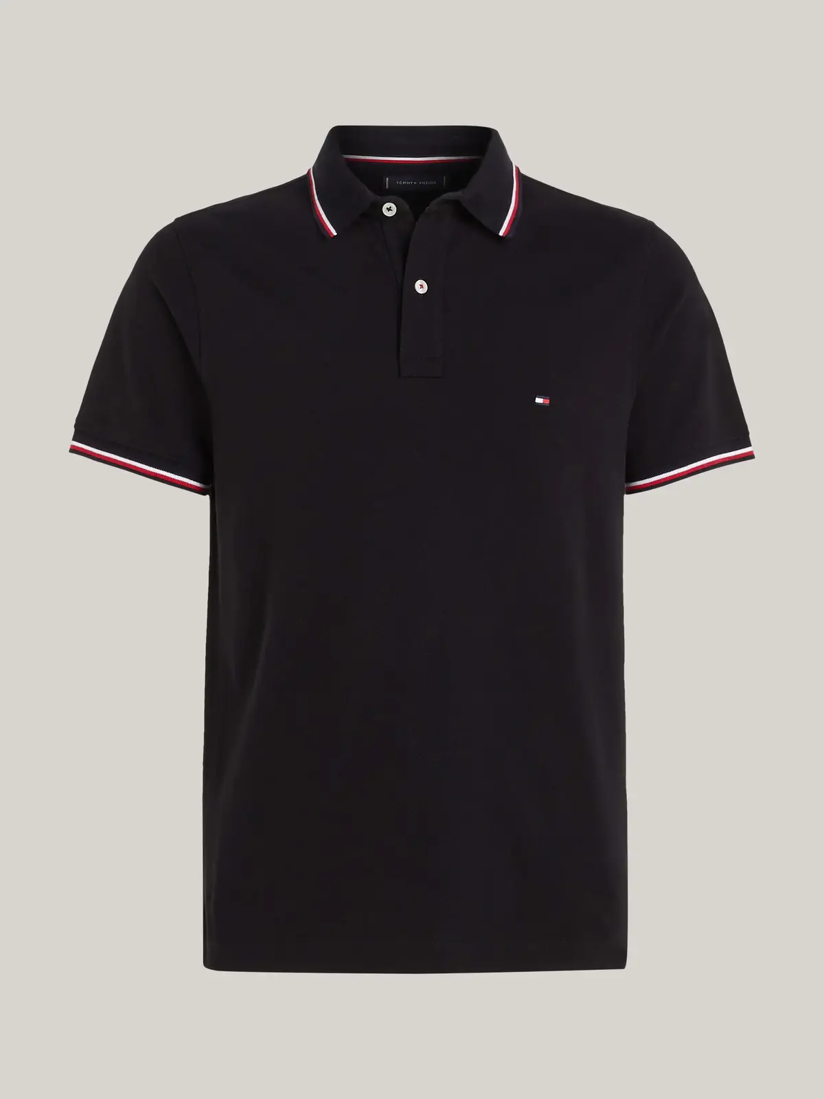 Tommy Hilfiger CORE TOMMY TIPPED SL Erkek Siyah Polo T-Shirt