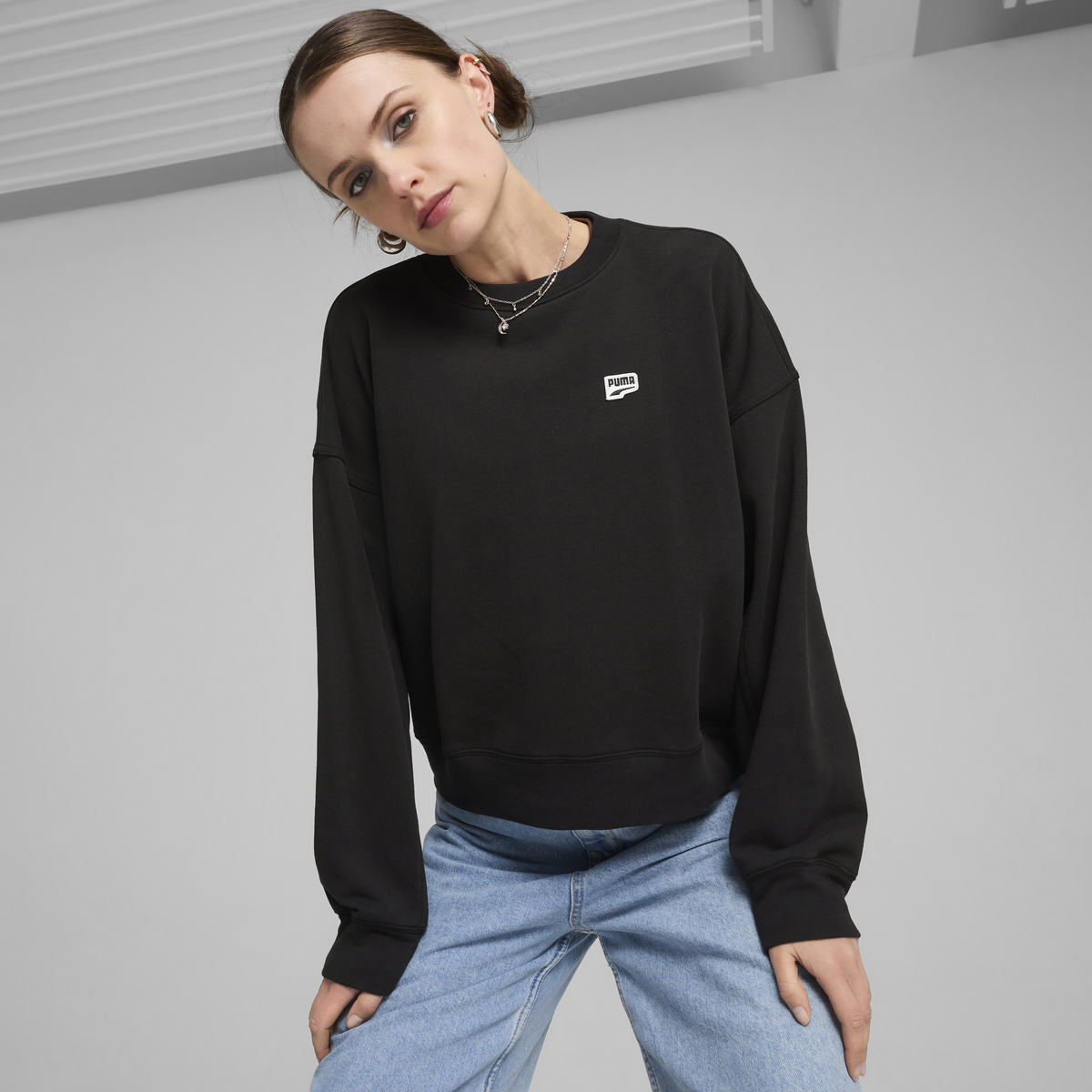 Puma DOWNTOWN RE:COLLECTION Crew Siyah Kadın Sweatshirt
