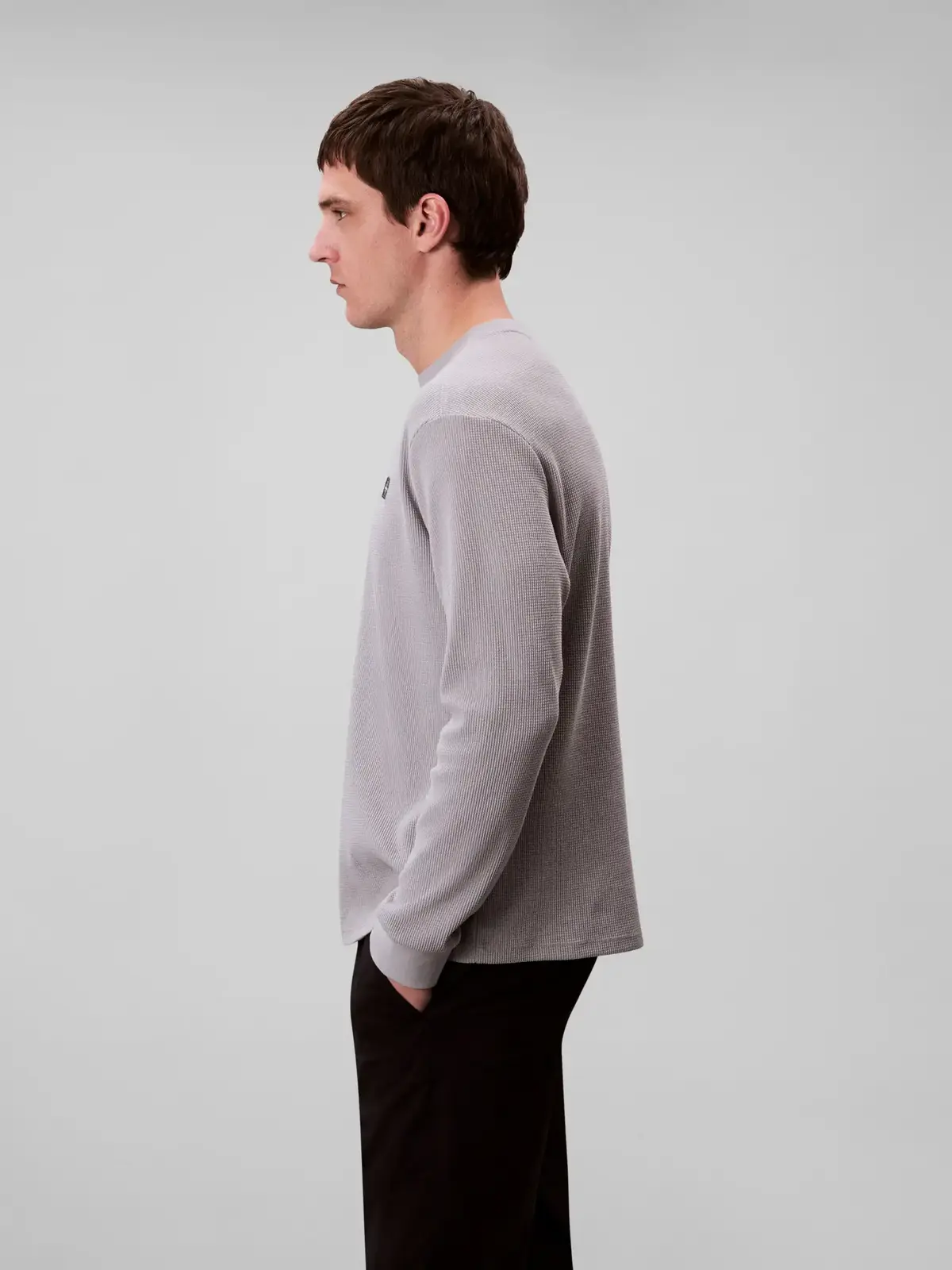 Calvin Klein LS WAFFLE BADGE CREW, RO2 Gri Erkek Sweatshirt