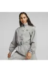 Puma DARE TO Cropped Woven Jacket Gri Kadın Fermuarlı Sweatshirt