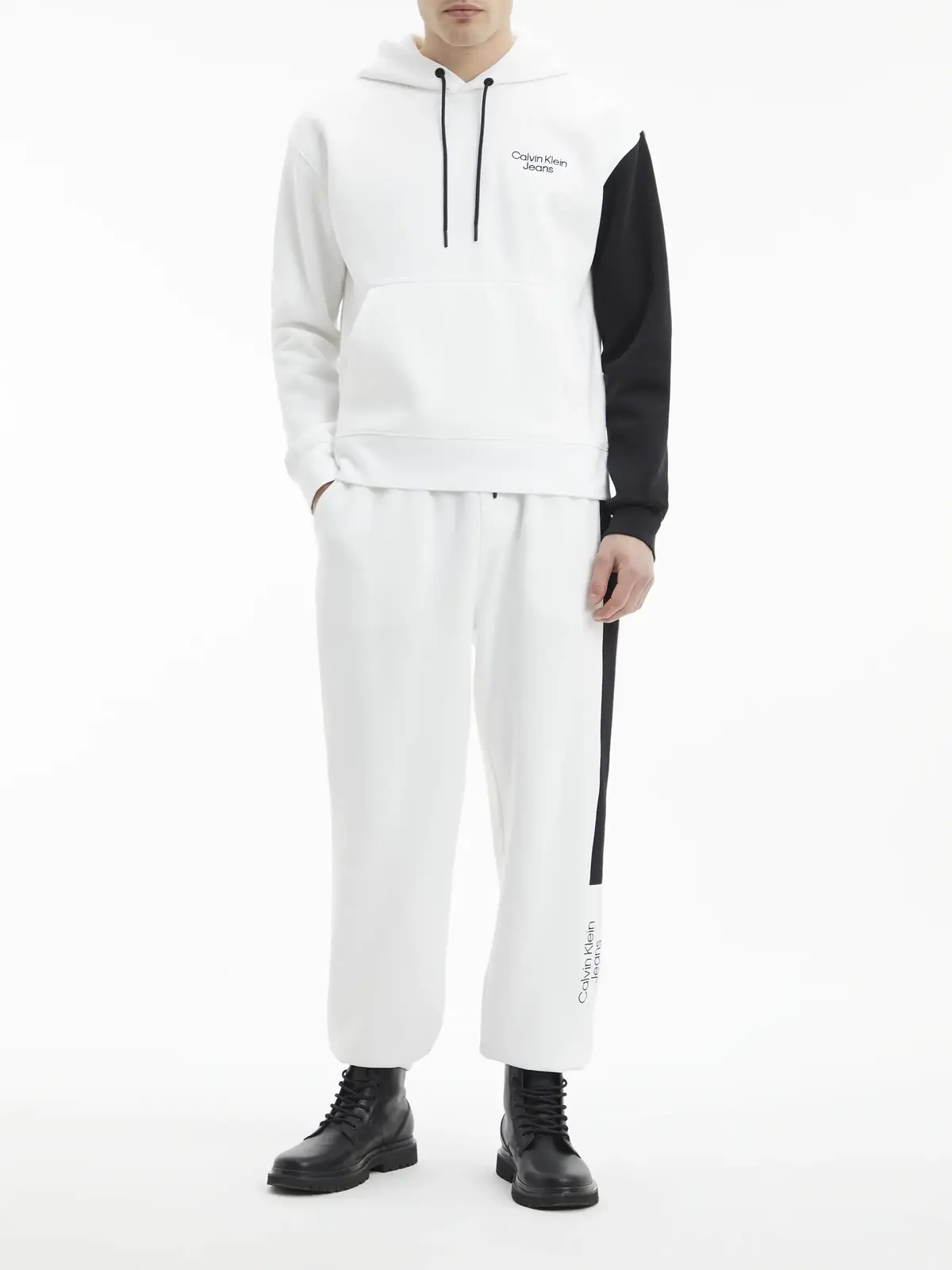 Calvin Klein STACKED COLORBLOCK H Erkek Beyaz Hoodie