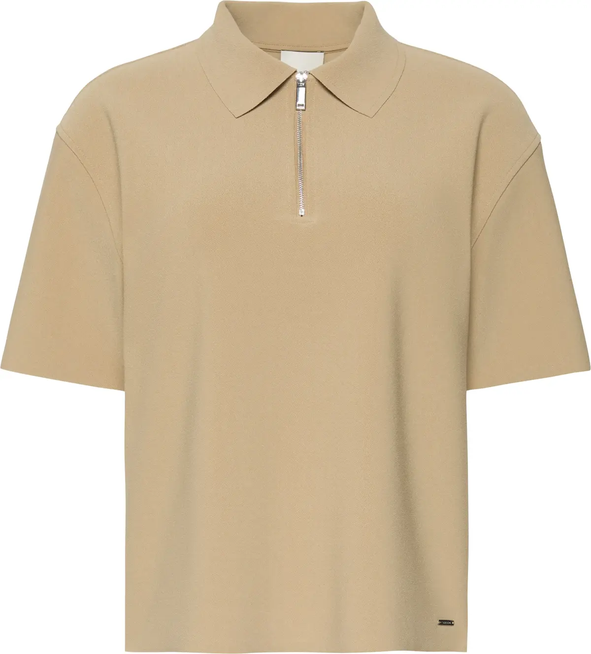 Calvin Klein SS TAILORED KNIT COLLAR ZIP TOP Kadın Kahverengi Polo T-Shirt