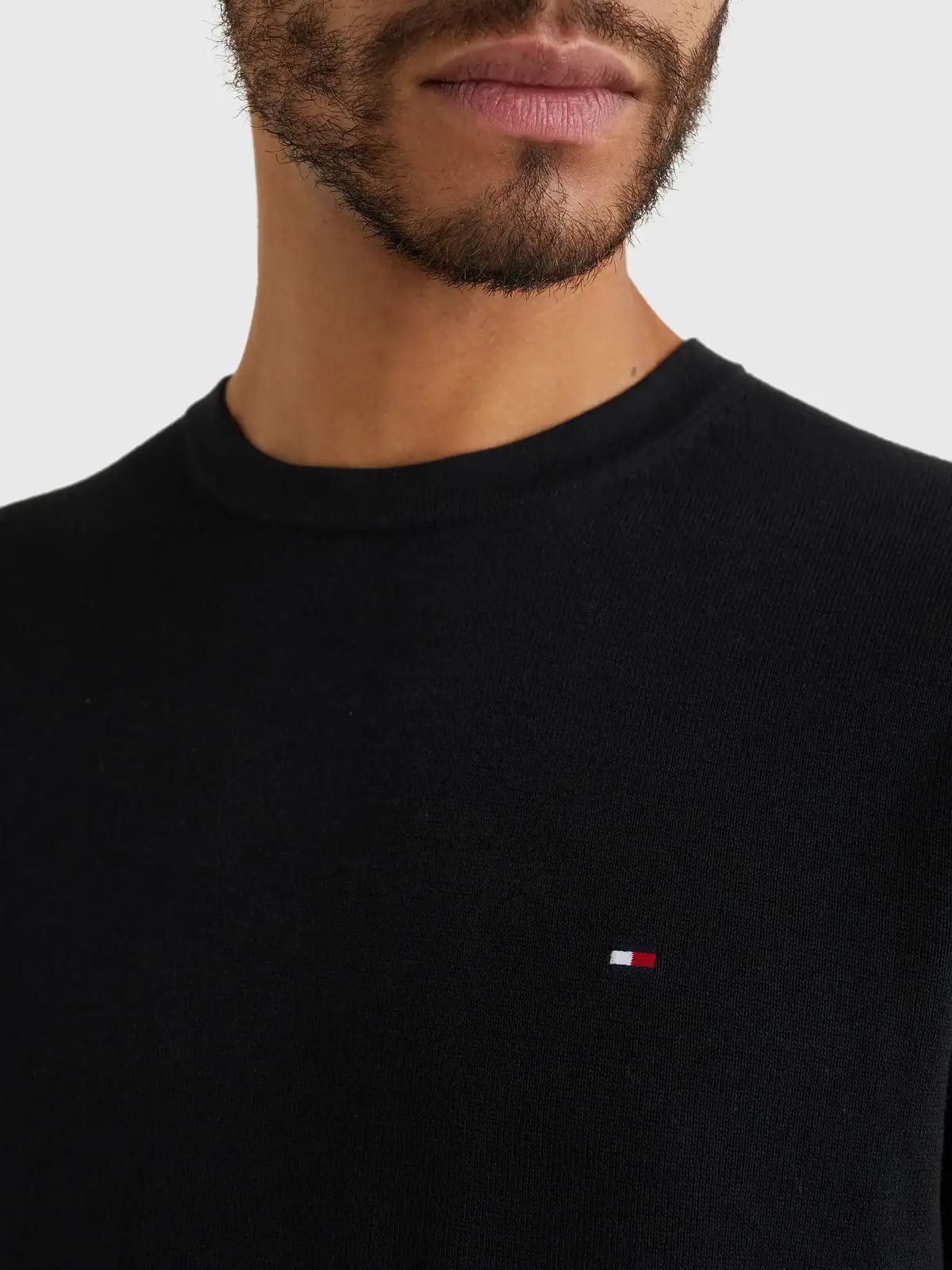 Tommy Hilfiger CORE COTTON-SILK CNE Erkek Siyah Kazak