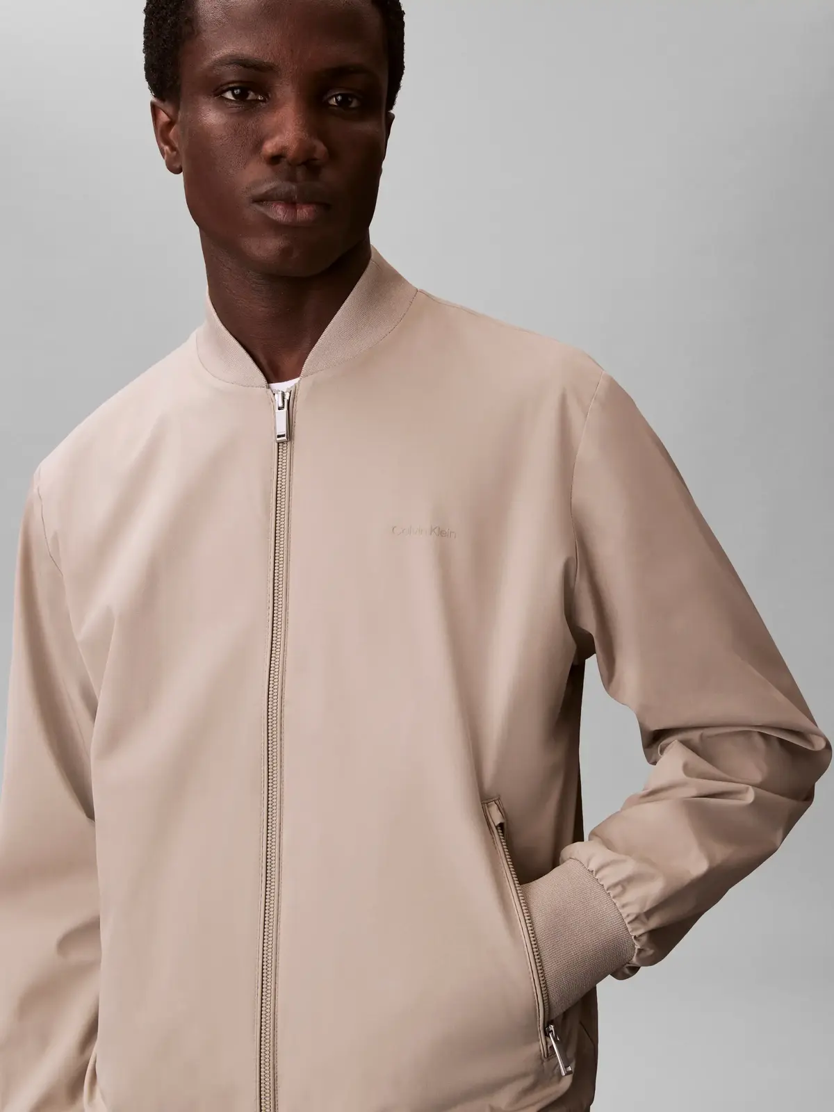 Calvin Klein LS MATTE BOMBER JACK Bej Erkek Fermuarlı Ceket