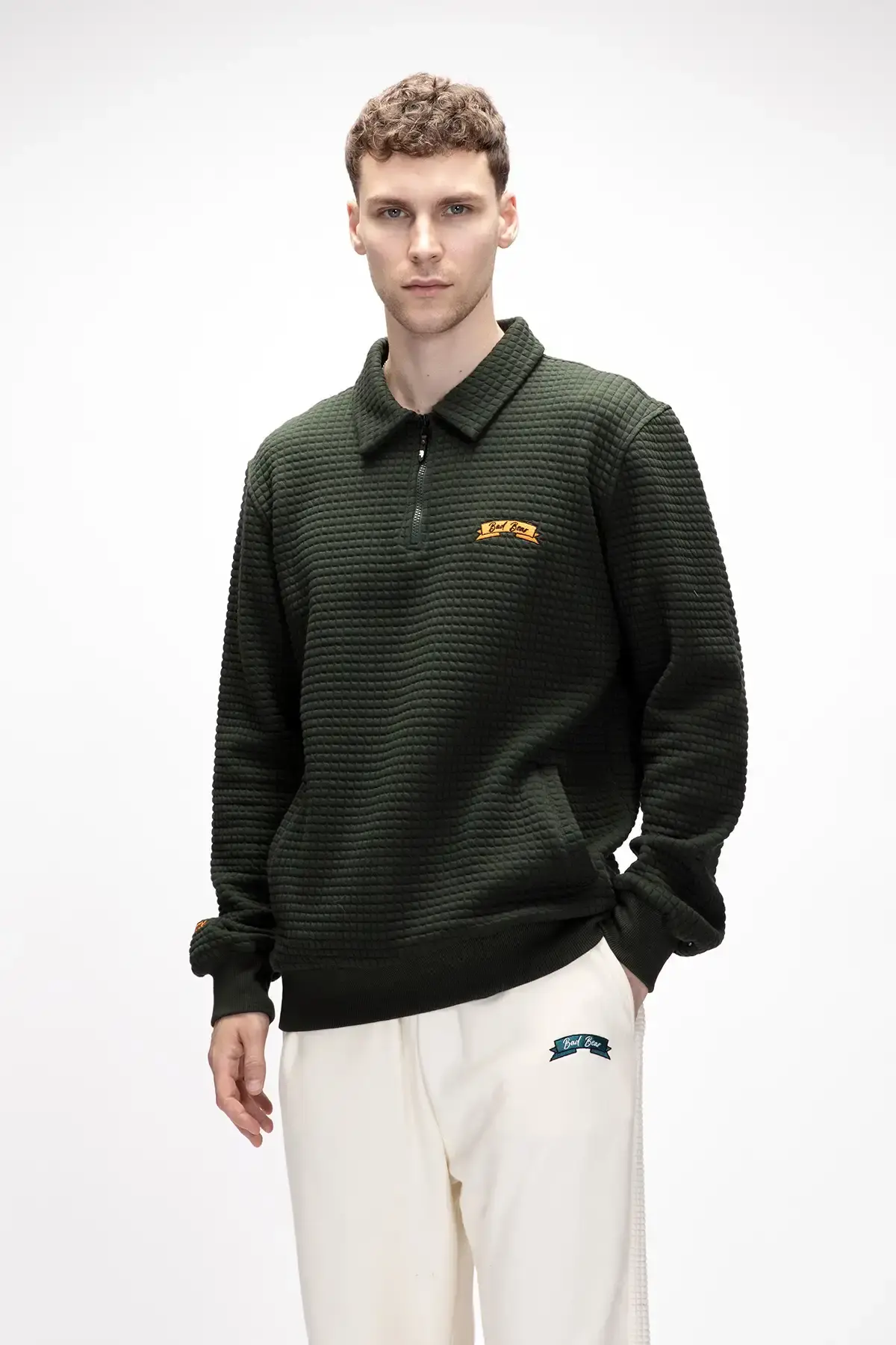 BAD BEAR DIEZ HALF ZIP Erkek Yeşil Fermuarlı Sweatshirt