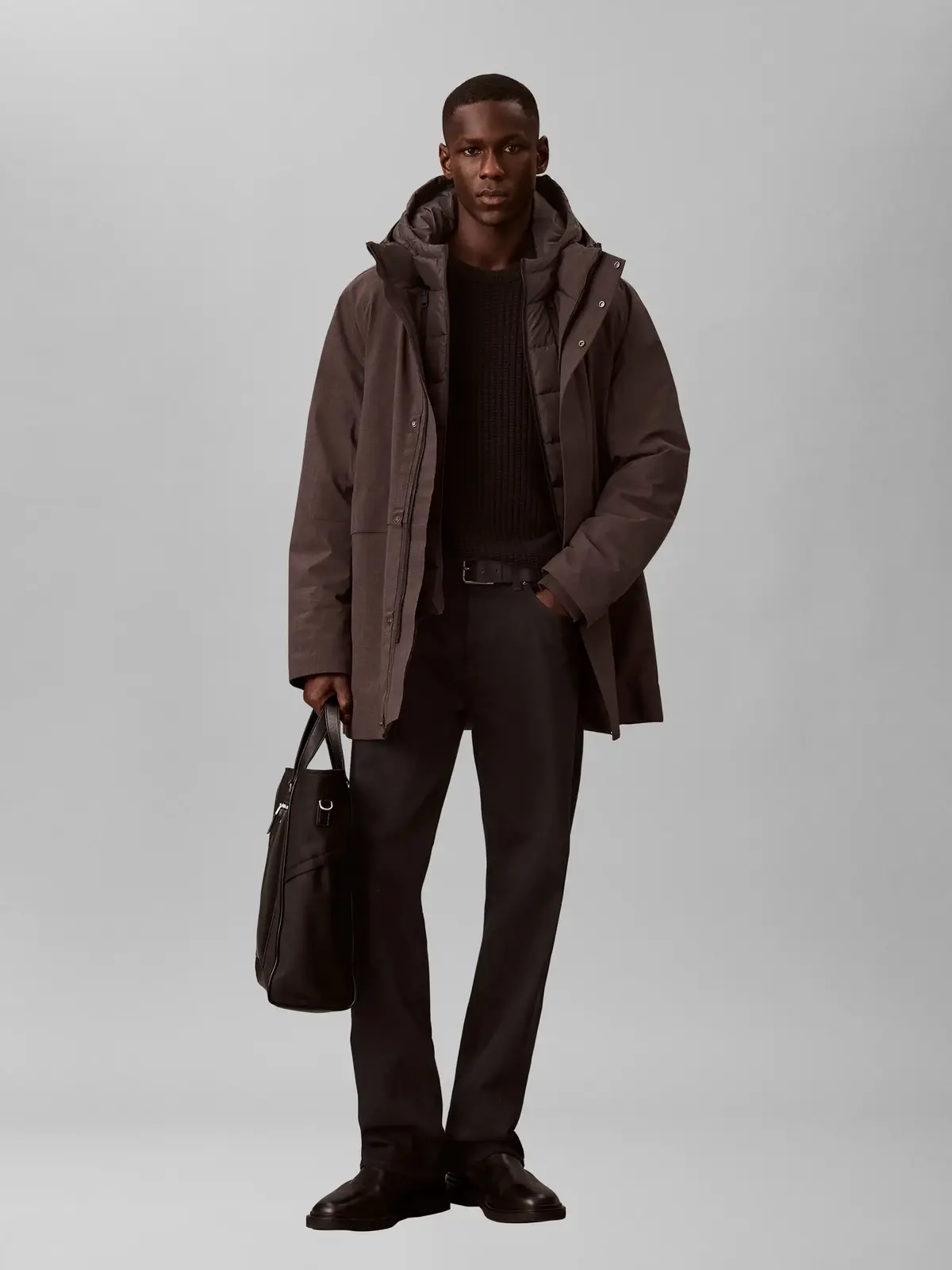 Calvin Klein LS HEATHERED NYLON B, P7I Siyah Erkek Mont