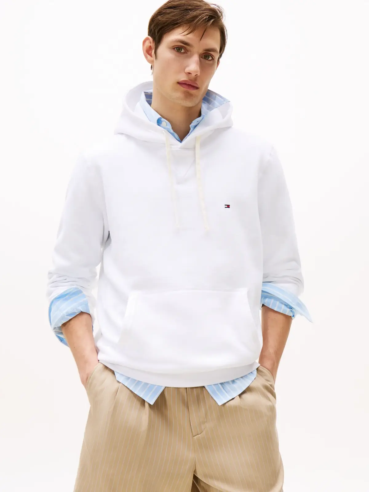 Tommy Hilfiger ESSENTIAL FLEECE HOO Erkek Beyaz Sweatshirt