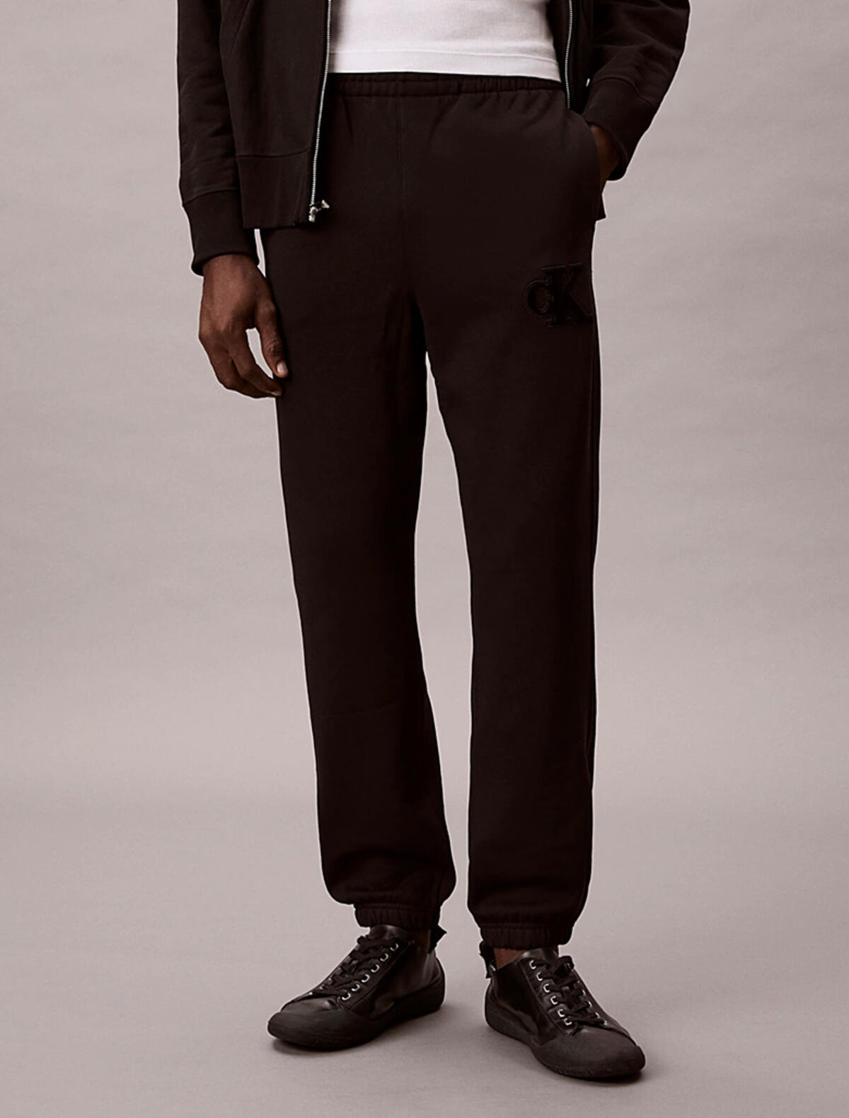 Calvin Klein Fleece Monogram Logo Patch Siyah Erkek Eşofman Altı