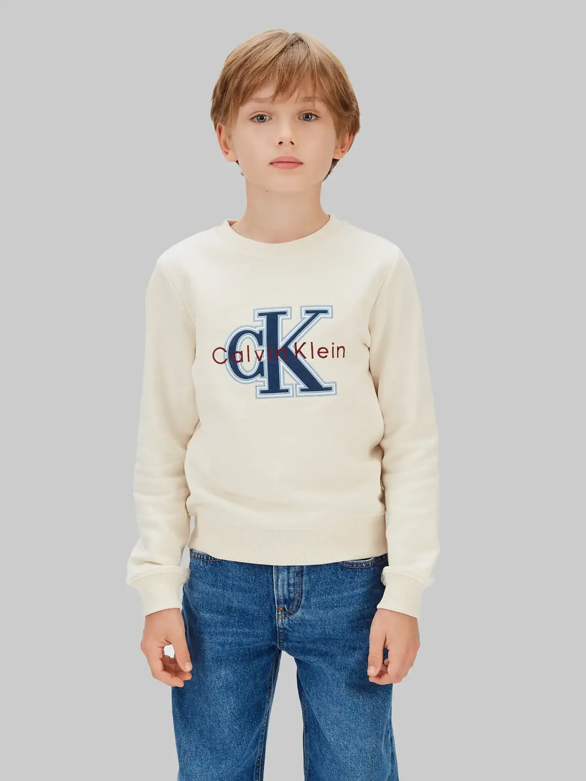 Calvin Klein FESTIVE MONO SWEATSH Krem Erkek Çocuk Sweatshirt