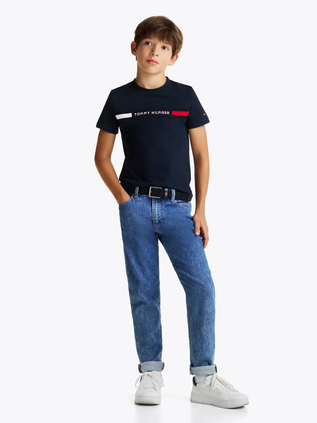 Tommy Hilfiger FLAG RIB INSERT TEE, C1G Lacivert Erkek Çocuk T-Shirt & Polo