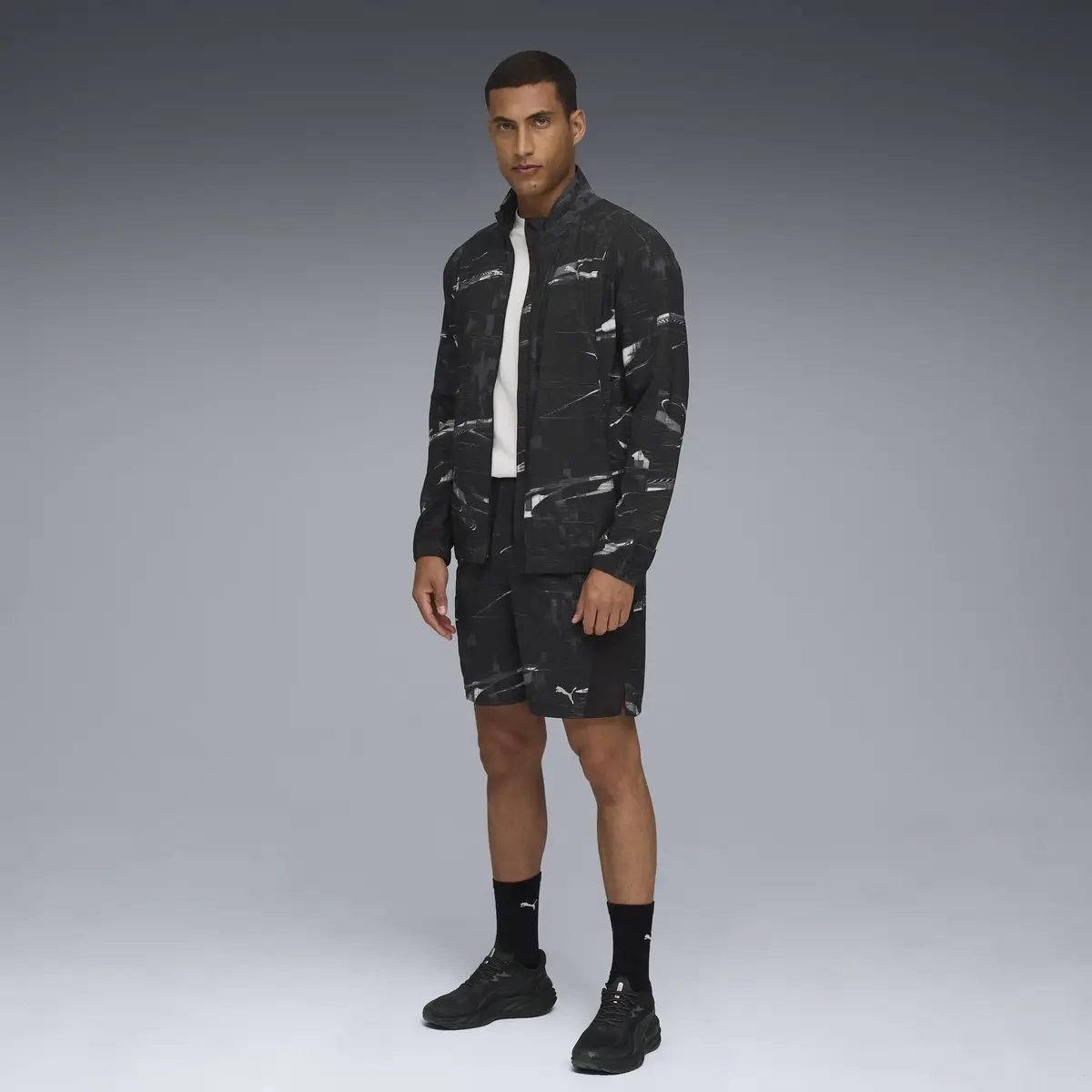 Puma M RUN VELOCITY AOP JACKET Siyah Erkek Fermuarlı Üst