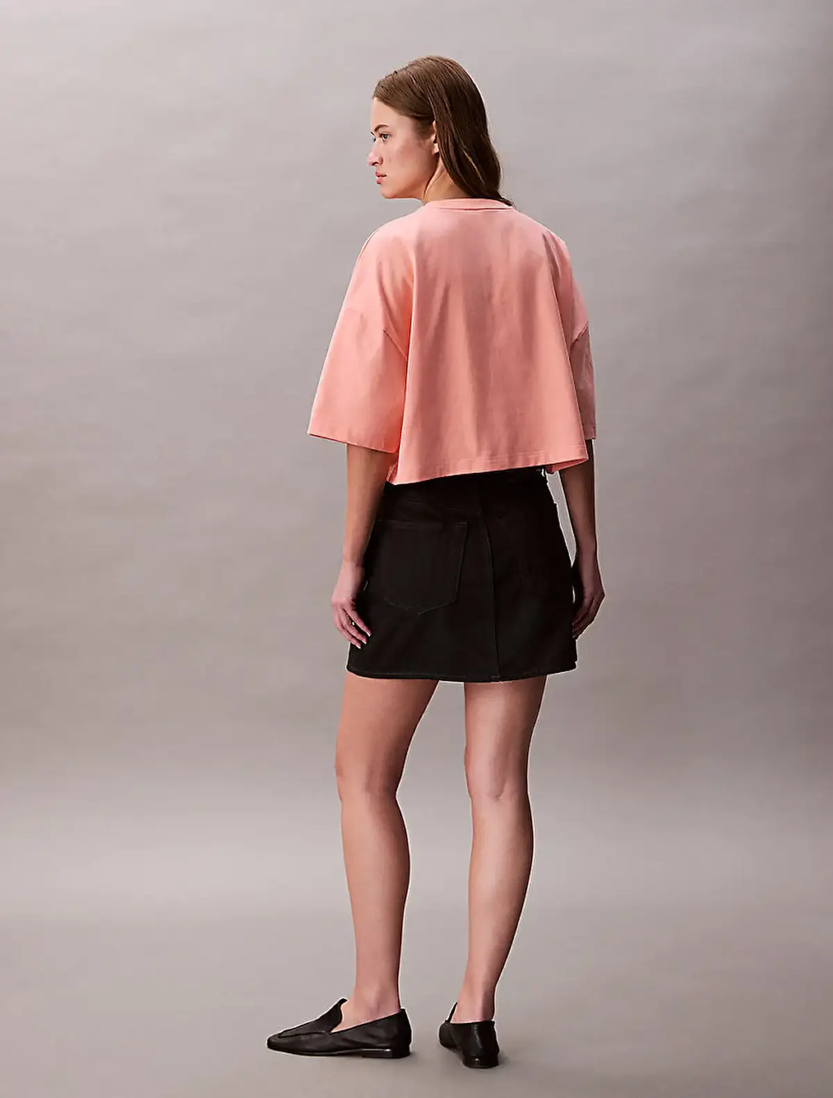 Calvin Klein CROPPED BOXY CHAIN STITCH LOGO T Turuncu Kadın Tişört