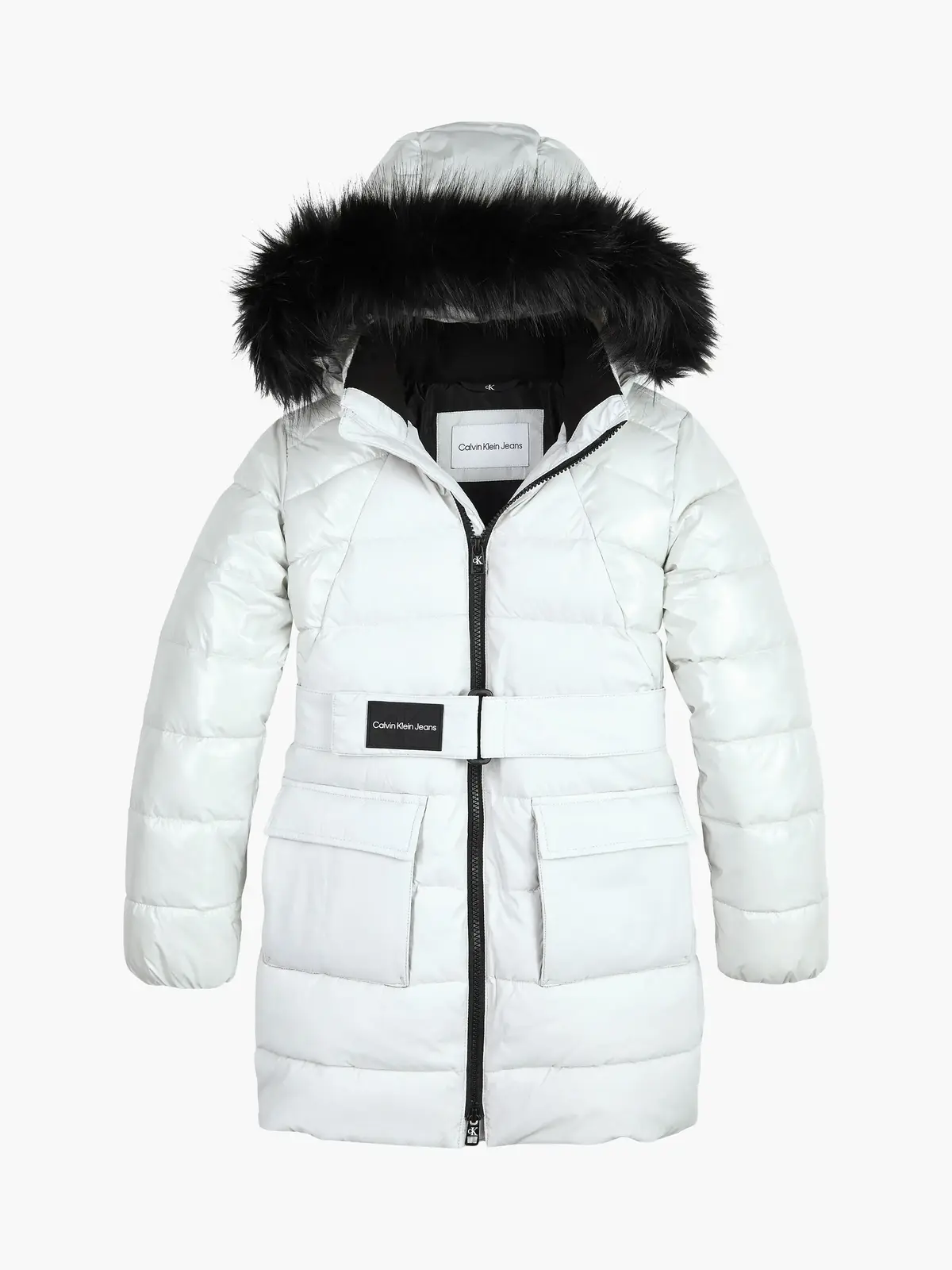 Calvin Klein MIXED MEDIA BELTED P Kadın Gri Şişme Mont