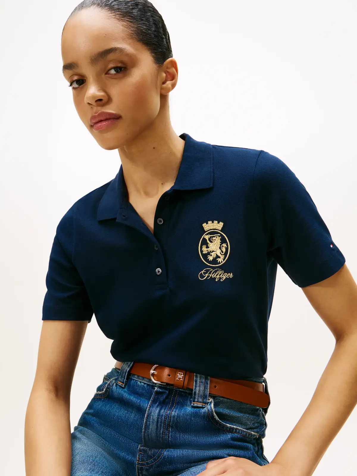 Tommy Hilfiger GOLD CREST REG SS PO, C1G Lacivert Kadın Polo T-Shirt