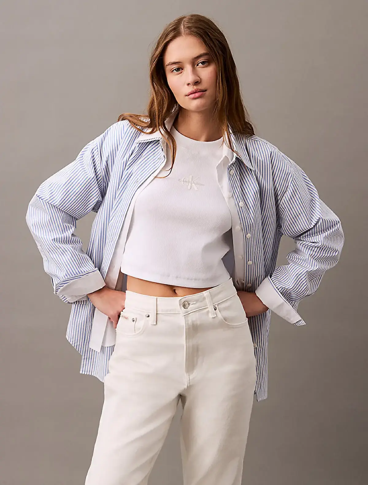 Calvin Klein MONOGRAM BABY TEE Beyaz Kadın Tişört