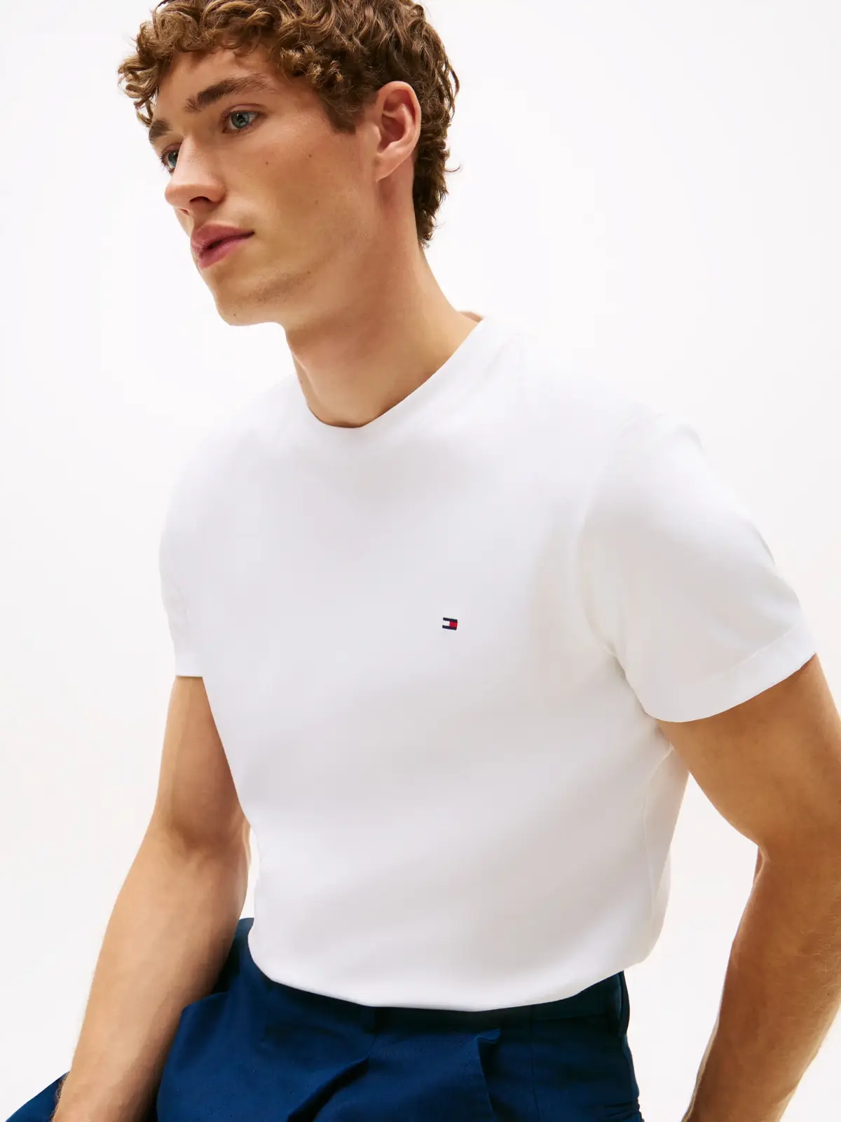 Tommy Hilfiger LUXURY INTERLOCK TEE, YBR Beyaz Erkek T-Shirt & Polo