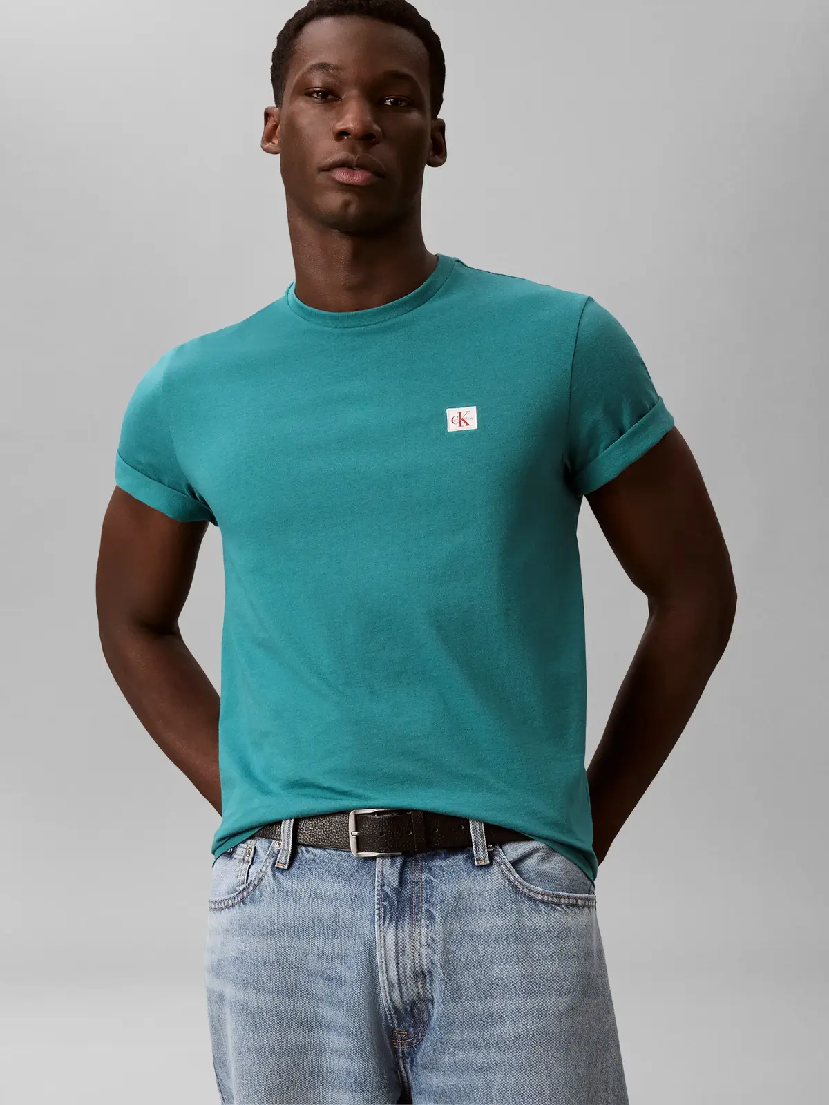 Calvin Klein SS BADGE 30S JERSEY, 8ZU Yeşil Erkek T-Shirt