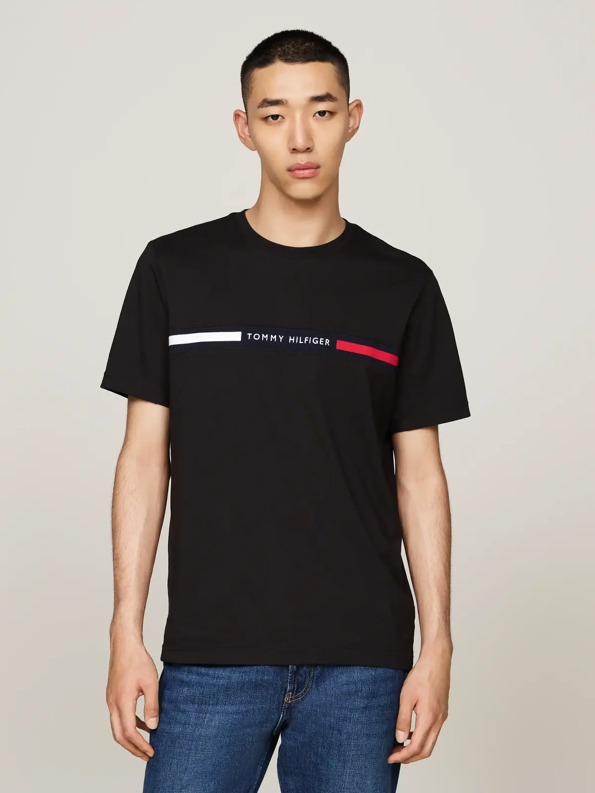 Tommy Hilfiger HILFIGER CHEST INSER, BDS Siyah Erkek T-Shirt & Polo