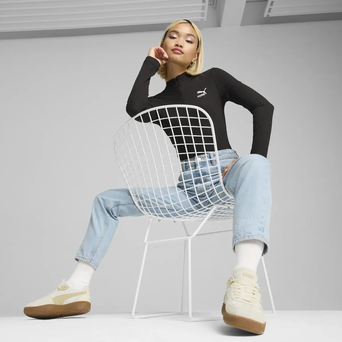Puma CLASSICS Ribbed Half-Zip Tee Siyah Kadın T-Shirt