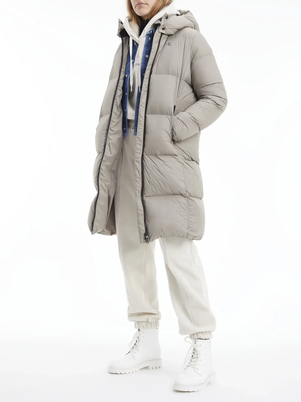 Calvin Klein CK MW DOWN LONG PUFF Kadın Bej Şişme Mont