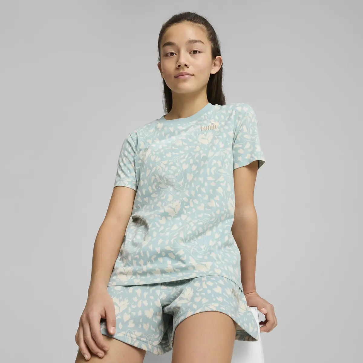 Puma FLAMING LOVE AOP Tee Mavi Kız Çocuk T-Shirt & Polo
