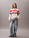 Calvin Klein RUGBY JERSEY 1/4 ZIP STRIPE TOP Bej Kadın Sweatshirt