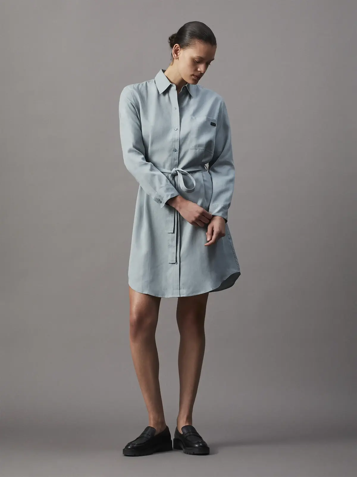 Calvin Klein LYOCELL SHIRT DRESS, PC2 Yeşil Kadın Elbise-Etek