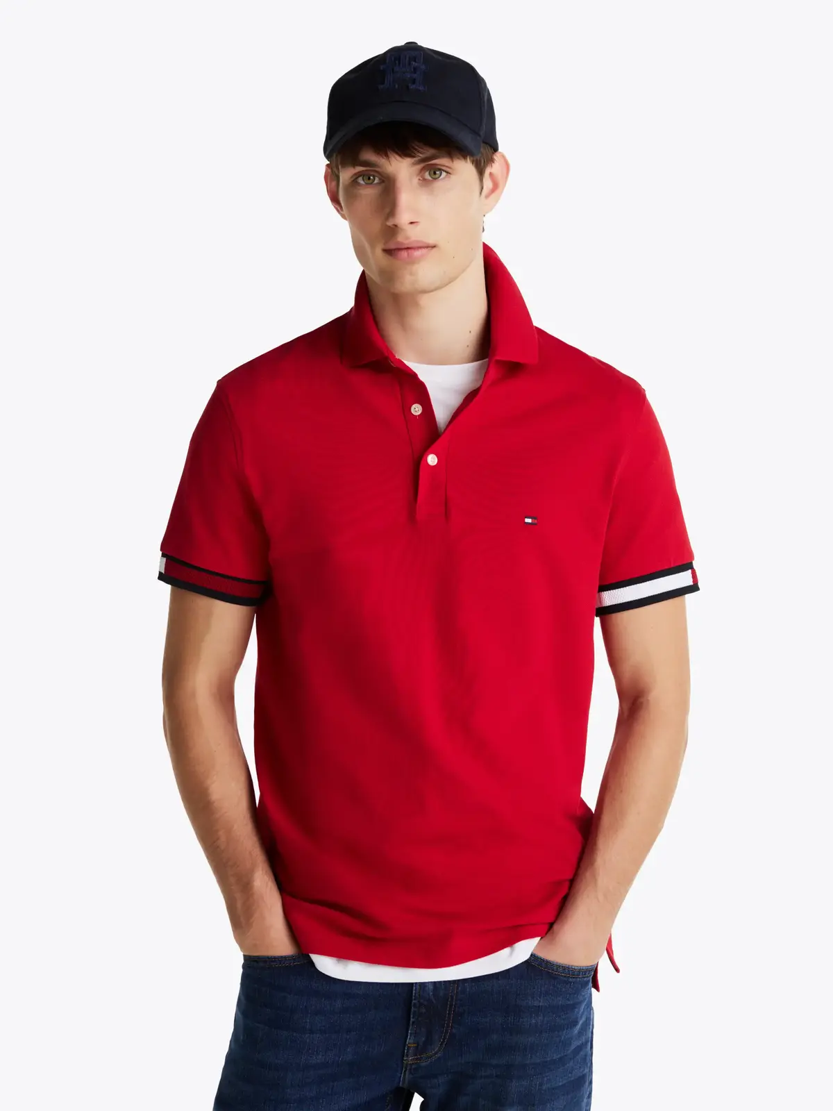Tommy Hilfiger FLAG CUFF SLIM POLO, XLD Kırmızı Erkek T-Shirt & Polo