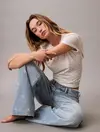 Calvin Klein SS DBL MERC AOP CLAS, XE5 Bej Kadın T-Shirt